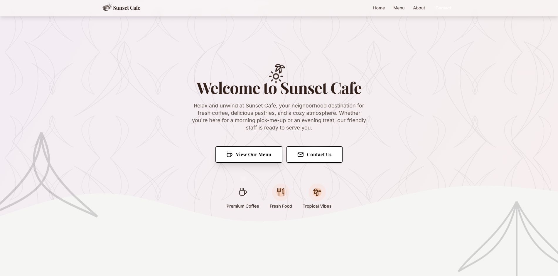 Sunset Cafe website screenshot